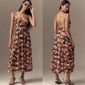 By Anthropologie scoop neck mesh a line midi dress